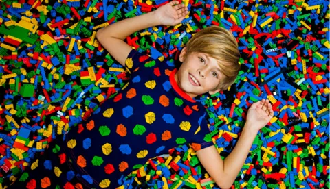 Child Laying on Colorful LEGO bricks