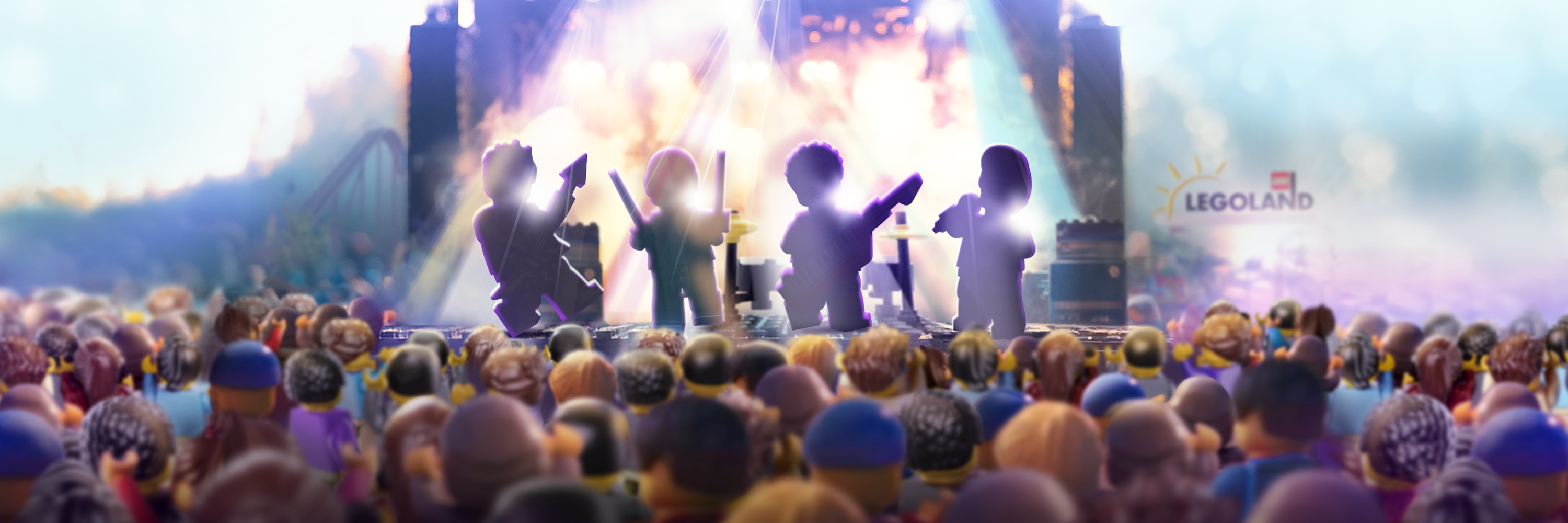 Silhouettes of the LEGO Minifigures in The Band at LEGO® Festival, coming to LEGOLAND Resorts this Spring.